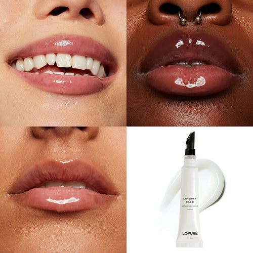 LOPURE Lip Buff Balm with glossy lip looks